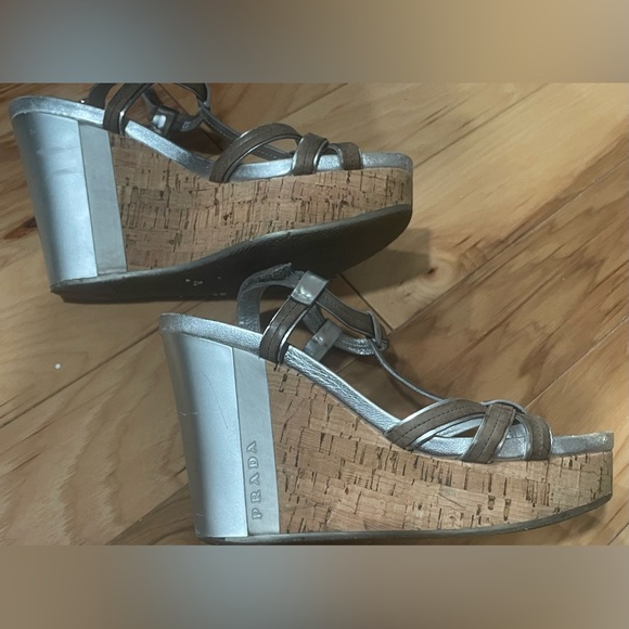 Prada Strappy Metallic Wedges Size 37.5 - Picture 10 of 16
